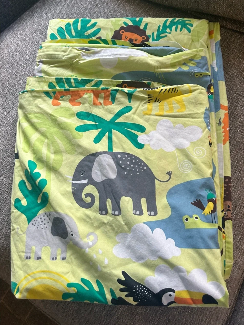 IKEA Multicolor Jungle Animal Cotton Duvet Cover w/Yellow & Blue Accents | Twin